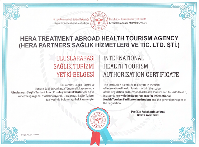 Uluslararası Sağlık Turizmi Yetki Belgesi - Ministry of Health Certificate